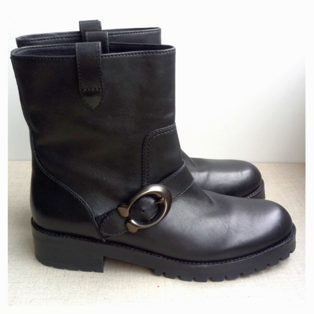 COACH Women US 9.5 Leighton Black Leather Boots
